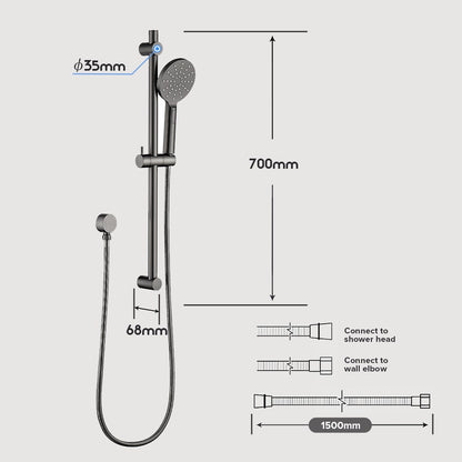Decaura Brushed Gunmetal Hand Held Shower Head on Sliding Rail Set 3-Mode Spray