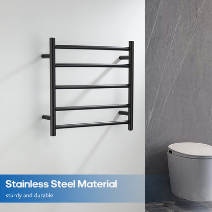 Decaura Wall Mounted Heated Towel Rail Black 5 Rungs 304 Stainless Steel Round