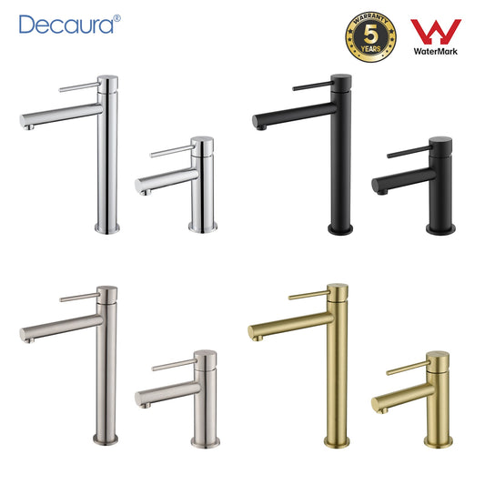 Decaura Bathroom Basin Mixer Tap Stainless Steel Round Chrome/Brushed/Black/Gold