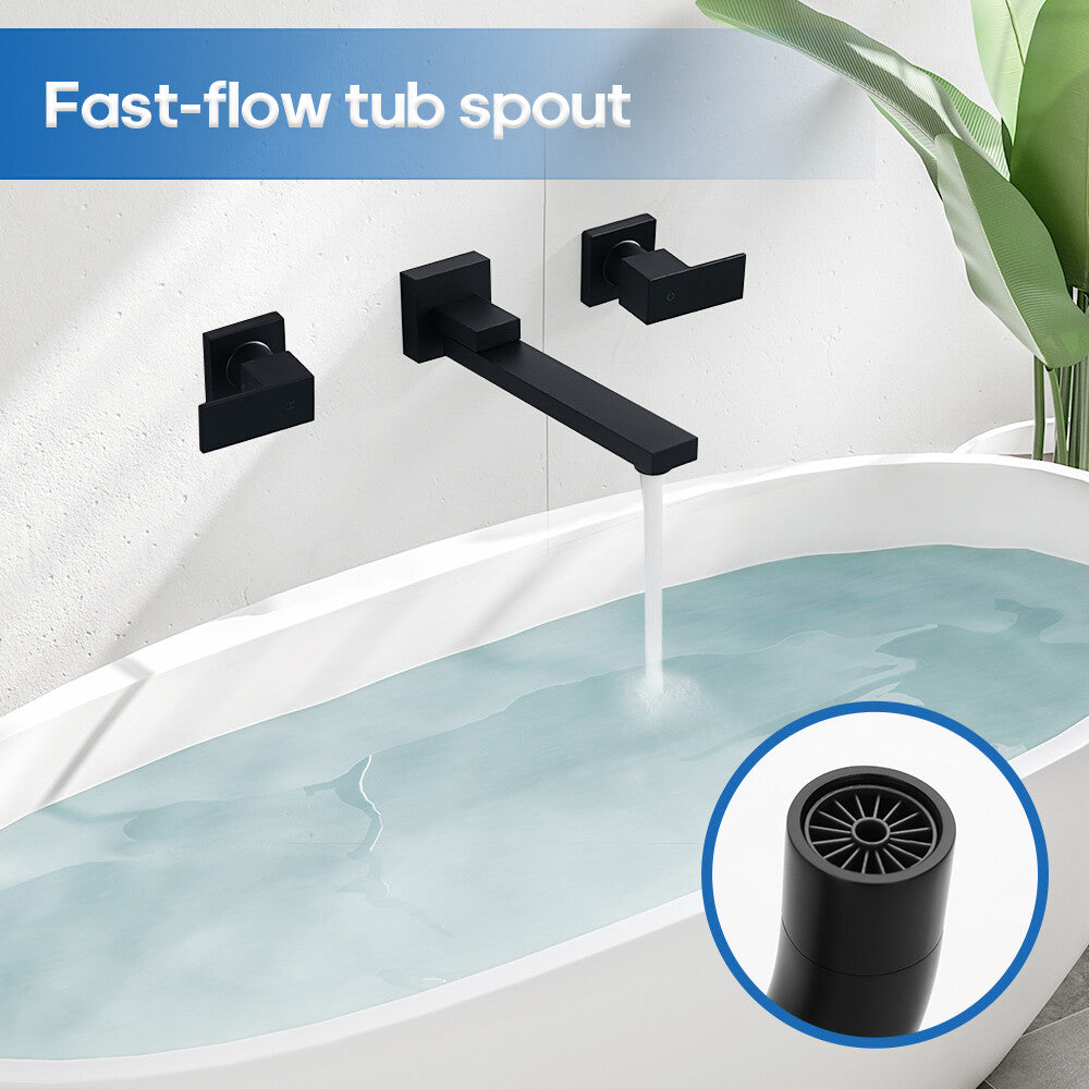 Decaura Square Bath Tap and 180° Swivel Bath Spout Set Wall Mount Black Bathroom