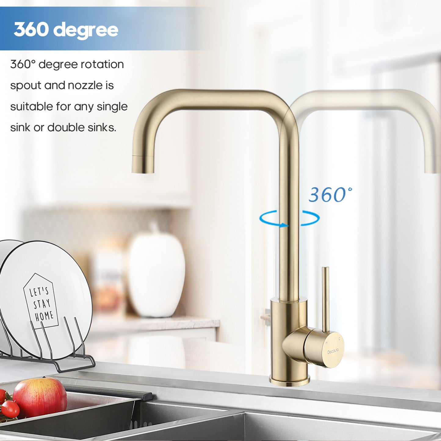 Decaura Kitchen Mixer Tap Brushed Gold Sink Faucet Swivel Arm