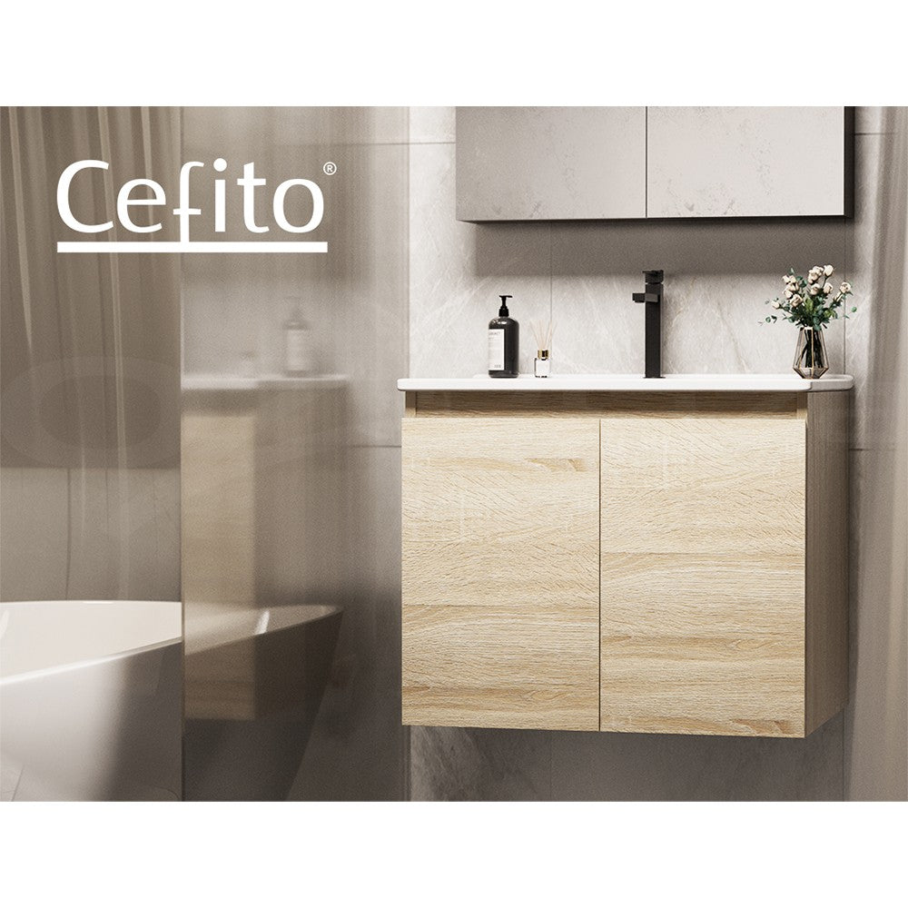 Cefito Vanity Unit 600mm Basin Bathroom Cabinet Storage Wall Hung Sink Oak