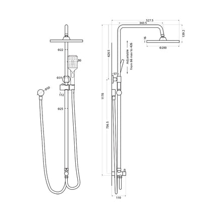 Decaura Dual Shower Head Set 8" Rain Shower Square free Water Inlet Chrome