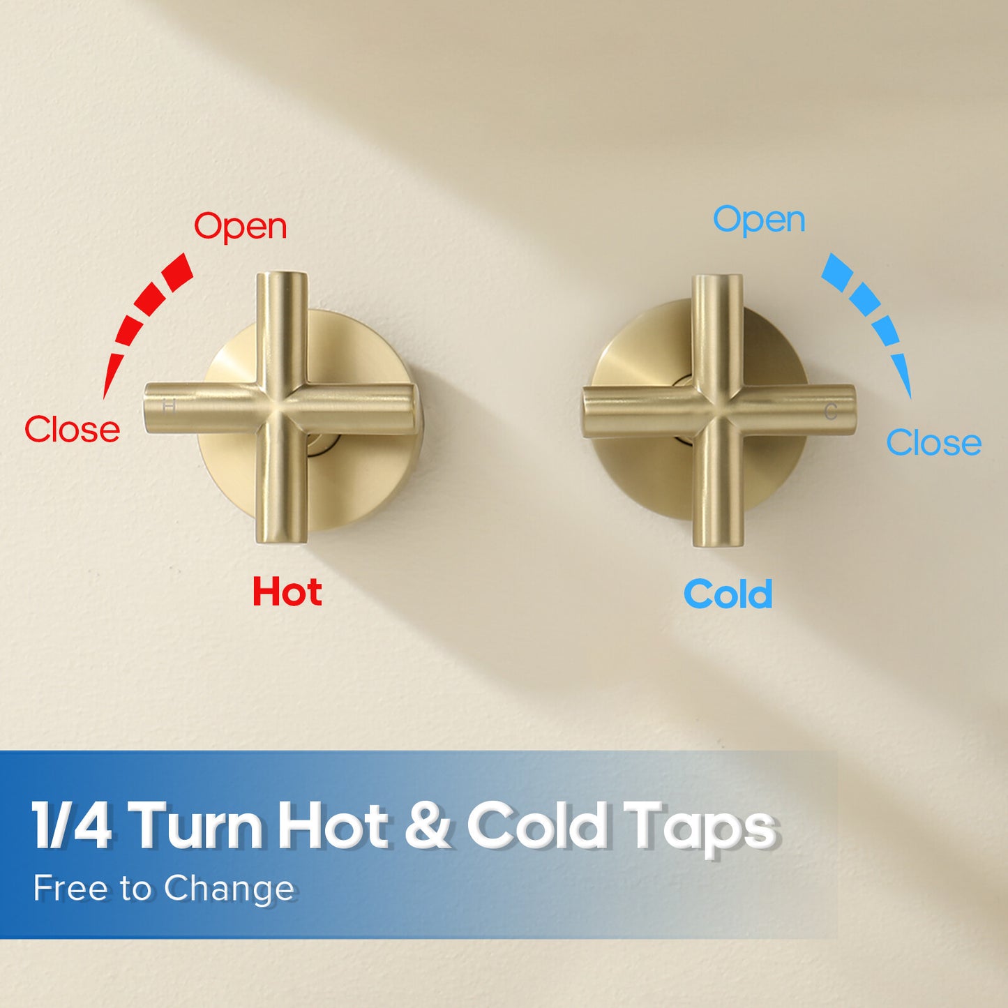 Decaura Bath Tap Set Wall Mount Brushed Gold 1/4 Turn Cross Handle Bathroom