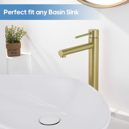 Decaura Brushed Gold Bathroom Basin Mixer Tap 307mm Round Faucet for Countertop