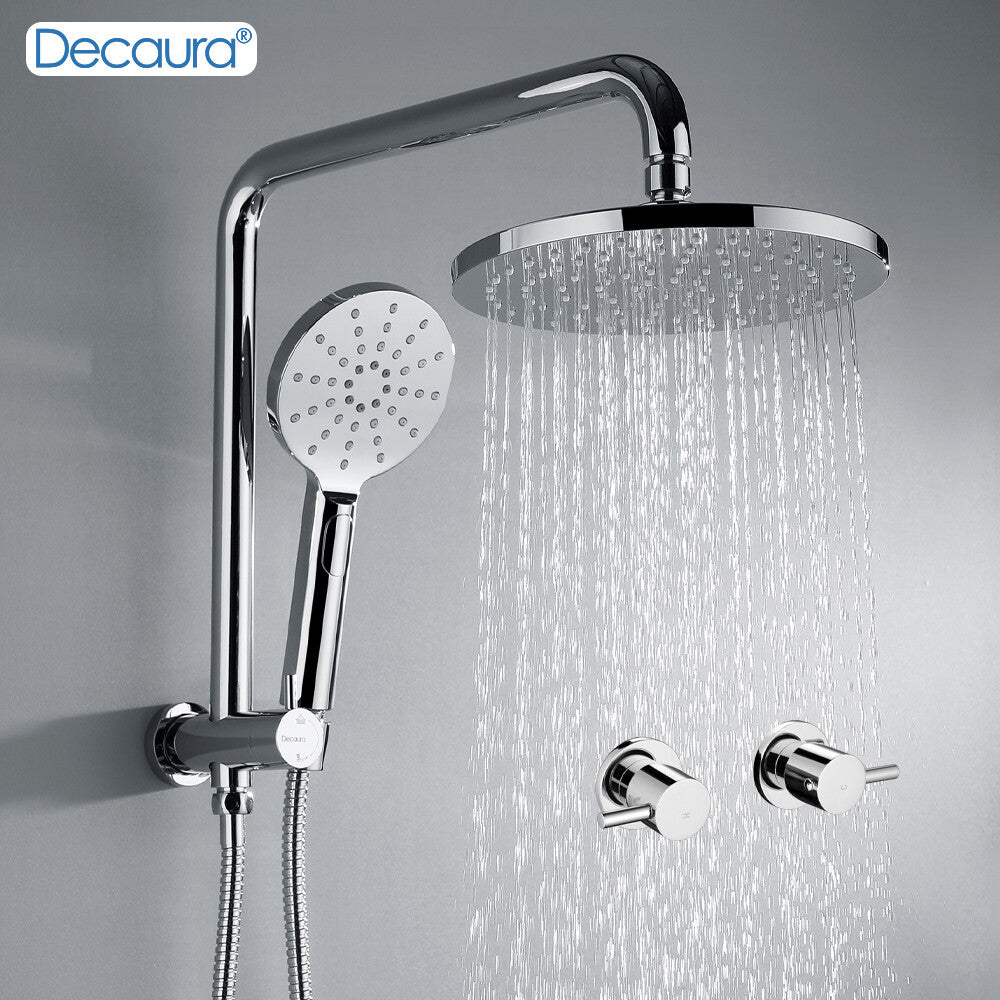 Decaura 9" or 10" Shower Head Set Gooseneck Chrome Black Golden Wall Shower Taps