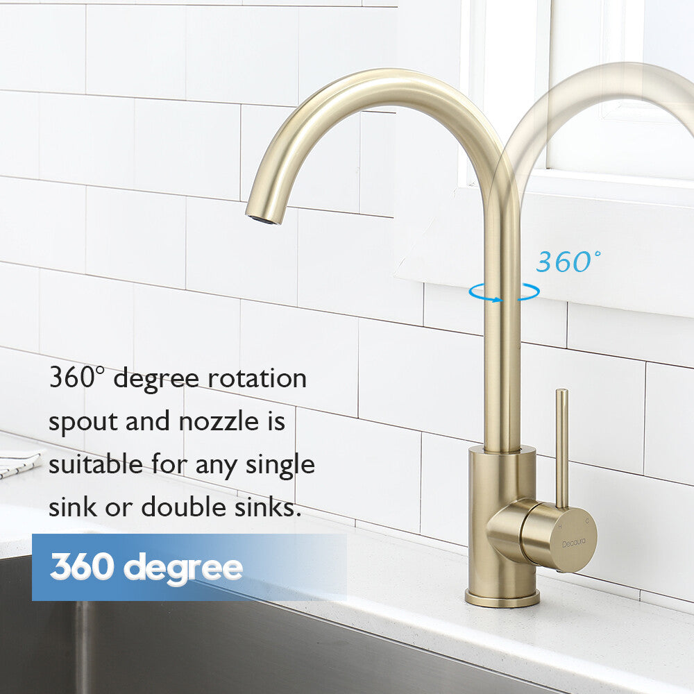 Decaura Kitchen Mixer Tap Brushed Gold Stainless Steel Sink Laundry Taps Swivel