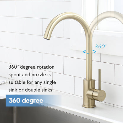 Decaura Kitchen Mixer Tap Brushed Gold Stainless Steel Sink Laundry Taps Swivel