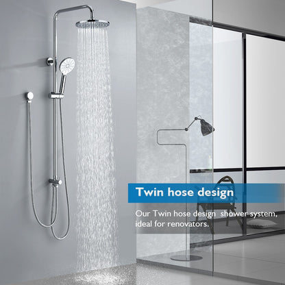WELS 9" Rain Shower Head Set Separate Water Inlet Elbow Chrome Round Rail