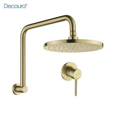 Decaura Shower Head Set Brushed Gold Round Rail Set Shower Mixer Tap Wall Mount