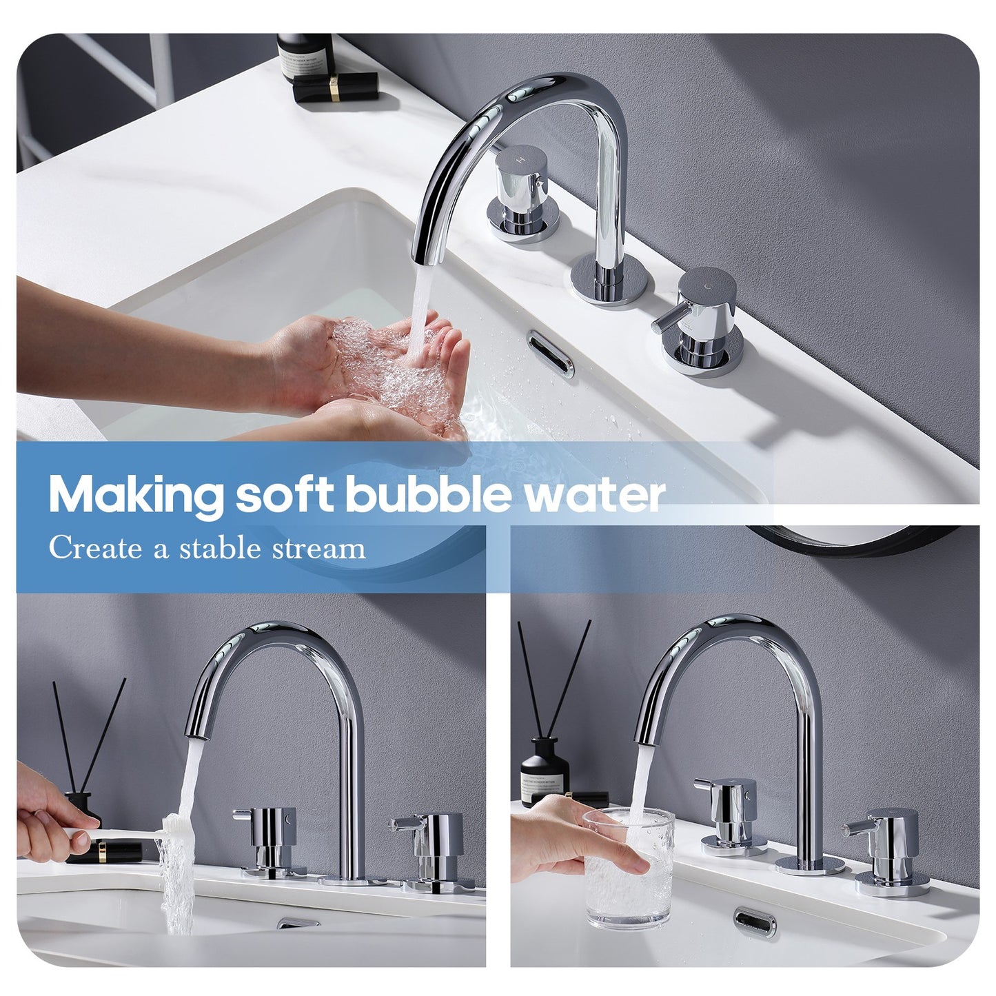 Decaura Basin Tap Set 1/4 Turn Swivel Spout Deck Mounted Gold/Black/Silver