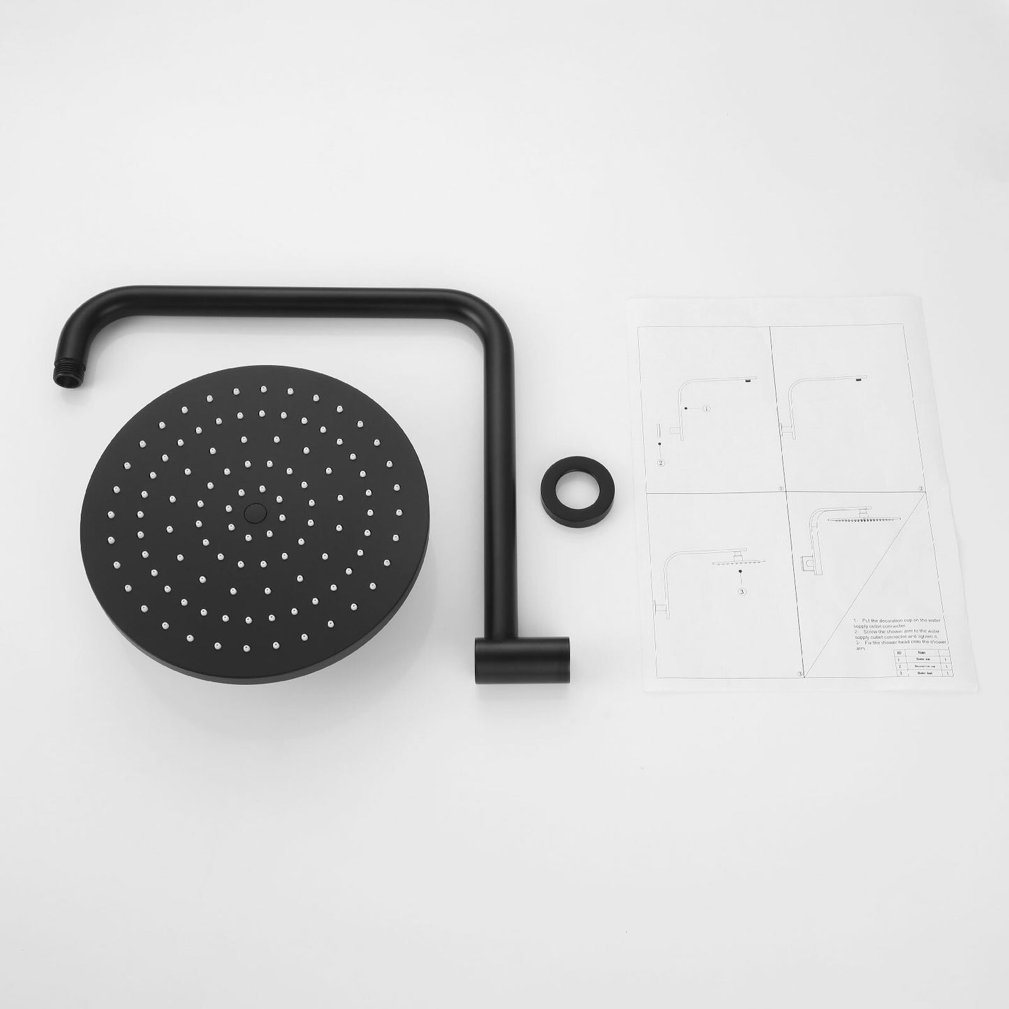 Decaura Black 9" Rain Shower Head Set Gooseneck Arm Round Shower Taps Wall Mount