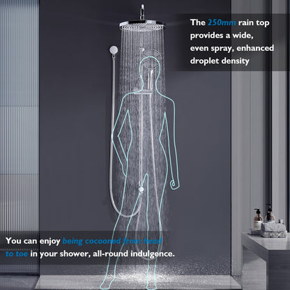 WELS 10 Inch Rain Shower Head Set Gooseneck Round Shower Mixer Tap Cross Handle