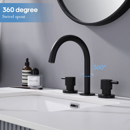 Decaura Black Basin Tap Set Two Handles 360° Swivel Spout and 1/4 turn Mixers