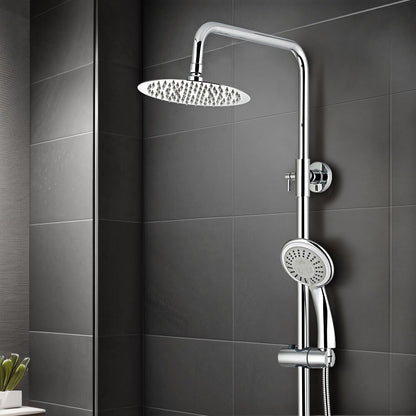Simplus 8" Rain Shower Head Set Round Gooseneck Shower Arm Wall Mounted Chrome