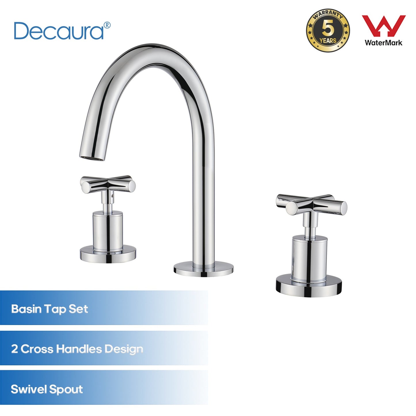 Decaura Basin Tap Set 1/4 Turn Swivel Spout Deck Mounted Gold/Black/Silver