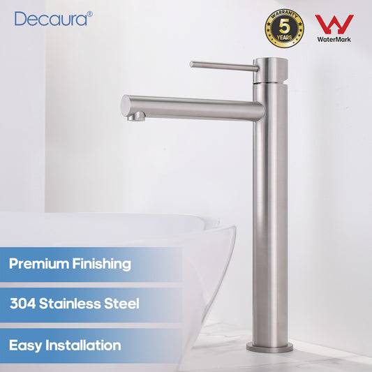 Decaura Tall Bathroom Basin Mixer Tap Brushed Nickel for Countertop Basin