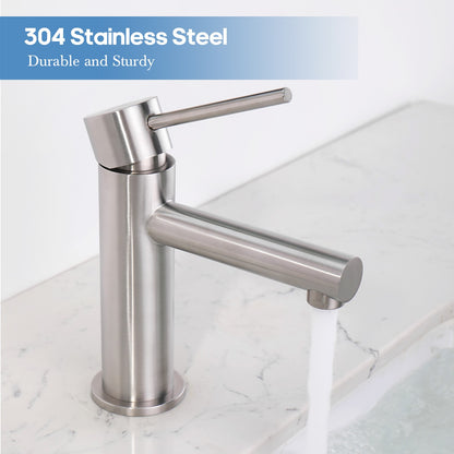 Decaura small Bathroom Basin Mixer Tap Round Taps Brushed Nickel Vanity Faucet