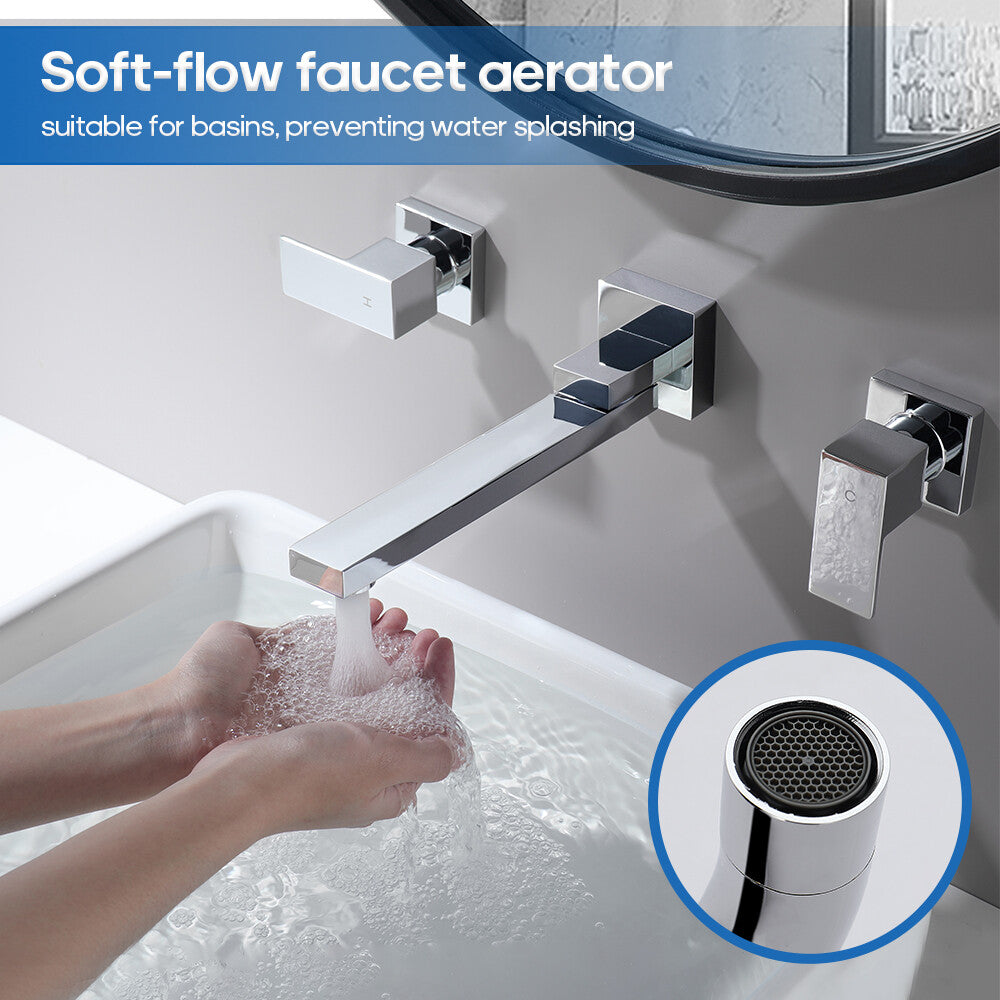 Decaura Square swivel Bath Spout and Wall Taps Set Chrome for Bathtub/Basin