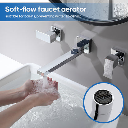Decaura Square swivel Bath Spout and Wall Taps Set Chrome for Bathtub/Basin