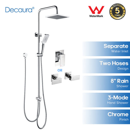 Decaura Shower Head Set 2-Hose Design Square 8" Rain Shower Wall Tapware Chrome