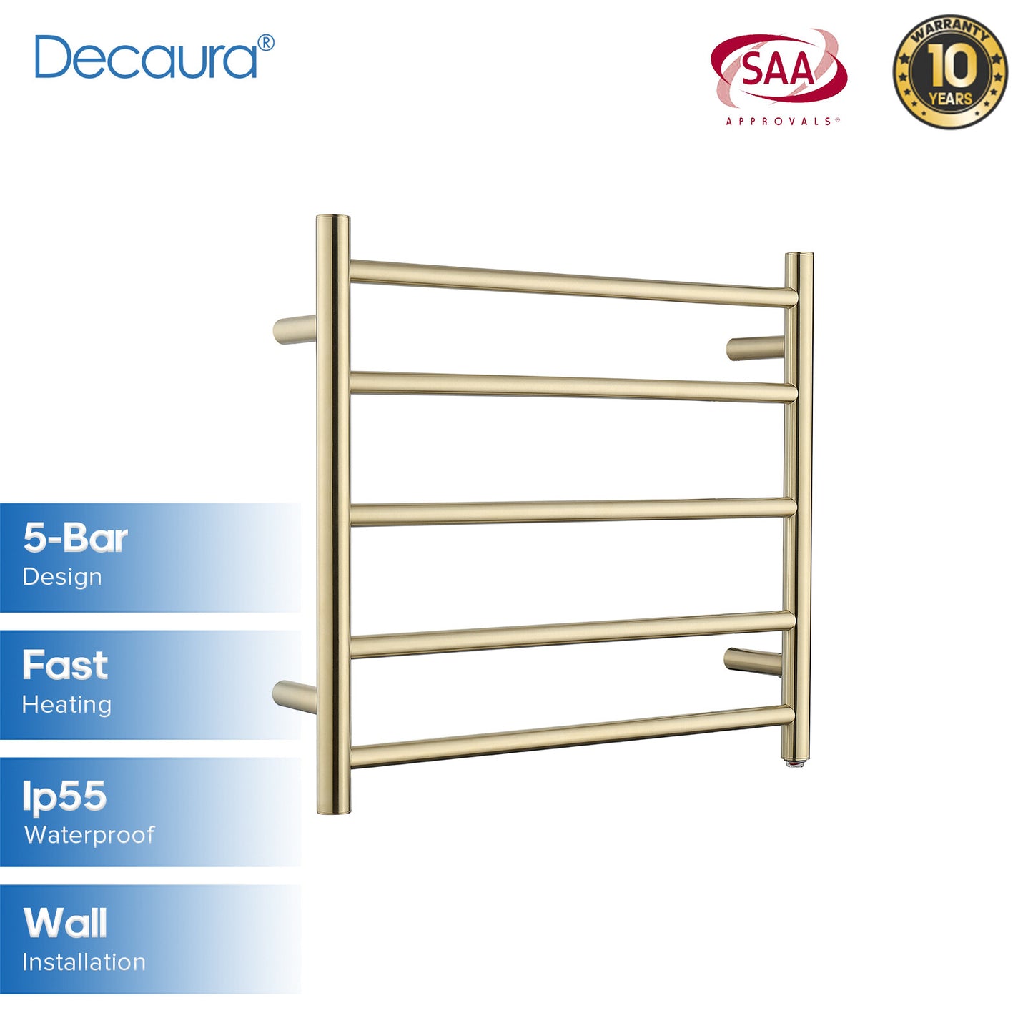 Decaura Heated Towel Rail Rack 304 Stainless Steel Freestanding/Wall Mounted