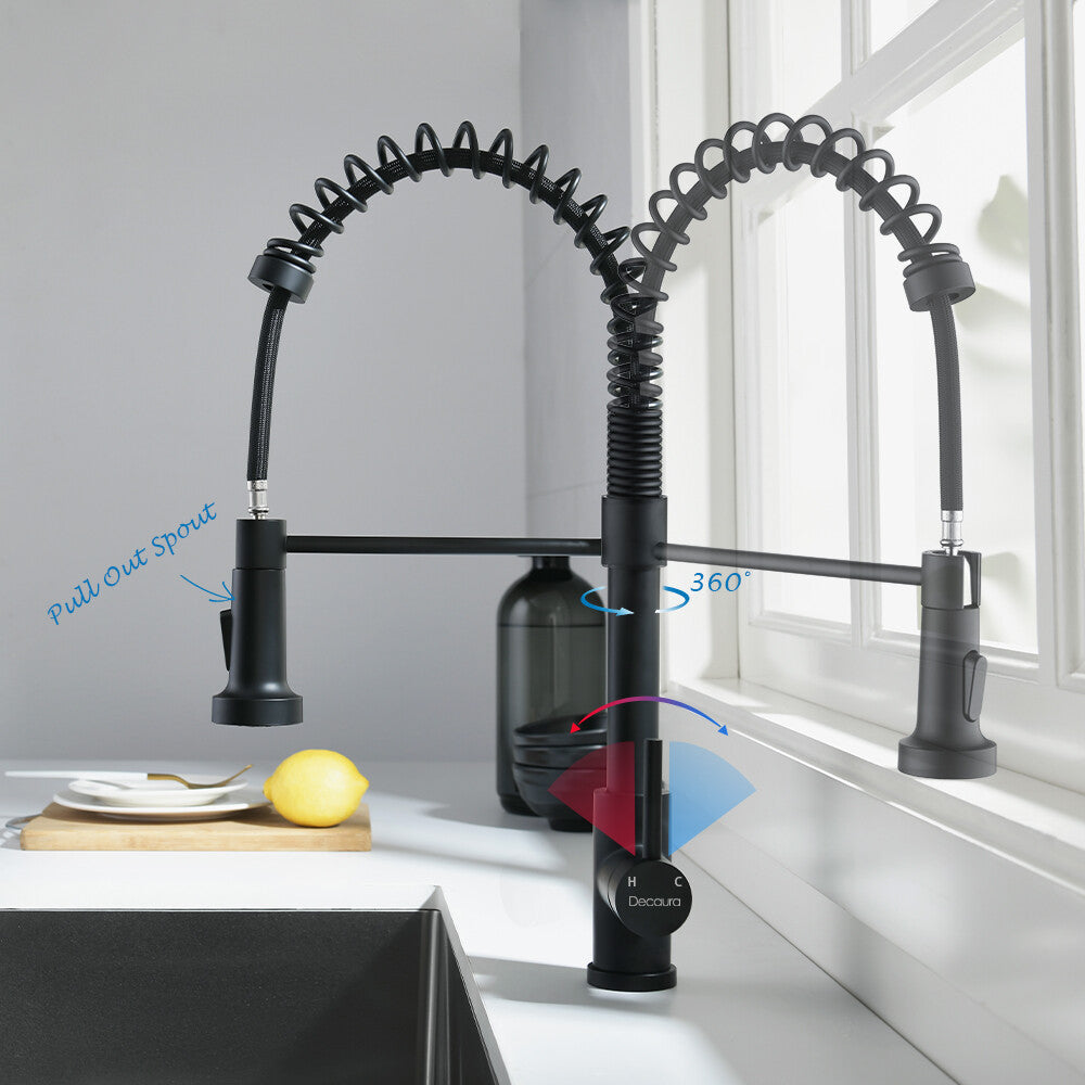 Decaura Kitchen Mixer Tap pull out Sink Faucet Black 2-Mode Spray and swivel