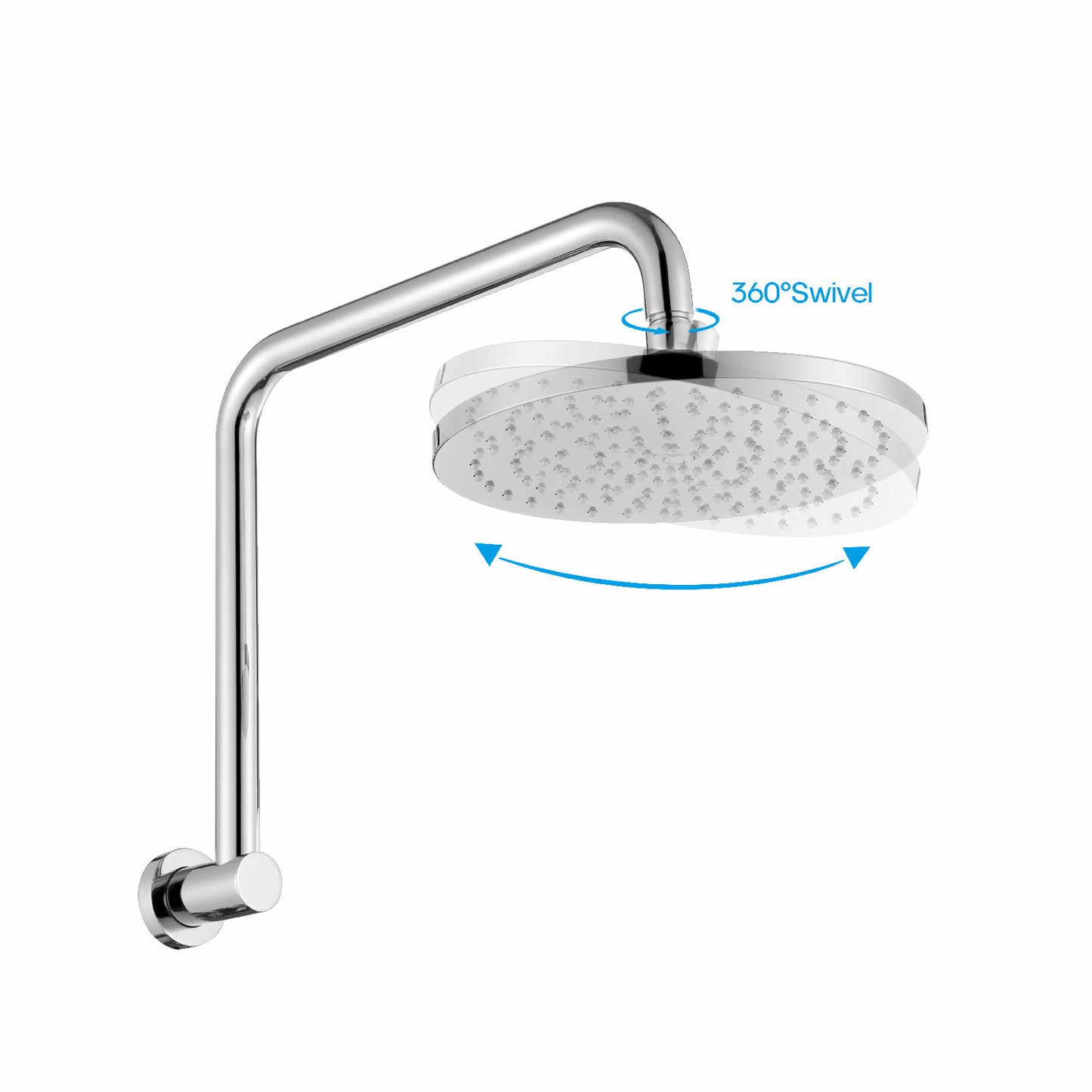Decaura 9" Rain Shower Head Set Gooseneck Wall Arm Bathroom Chrome Round Swivel