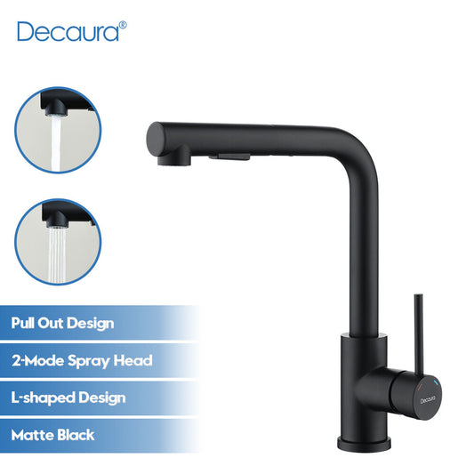 WELS Kitchen Mixer Tap Pull out Sink Faucet 2-Mode Sprayer Matte Black Swivel