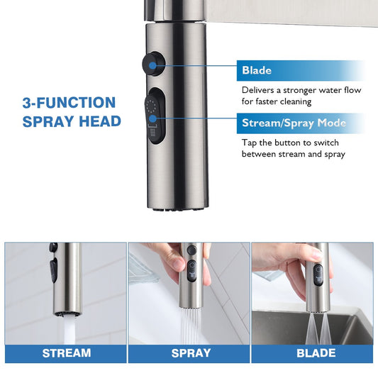Decaura Spring Kitchen Tap Pull Out Stainless Steel Spray Head Brushed Nickel