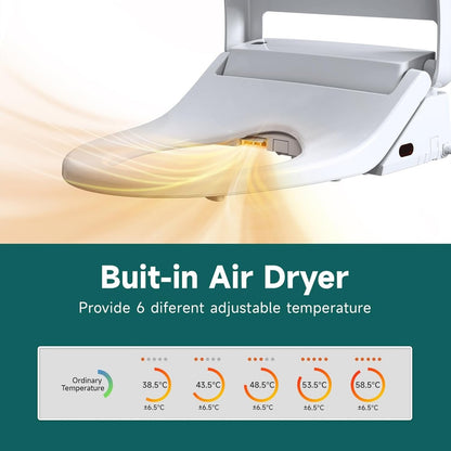 AQUATIZ D-Shaped Smart Bidet Seat, Auto Open/Close Lid, Oscillating Wash