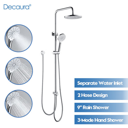 Decaura 9" Rain Shower Head Set Separate Water Inlet Elbow Sliding Mixer Taps