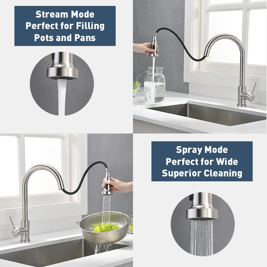 Decaura Kitchen Mixer Tap pull out Brushed Nickel 360° Swivel 2-Mode Spray