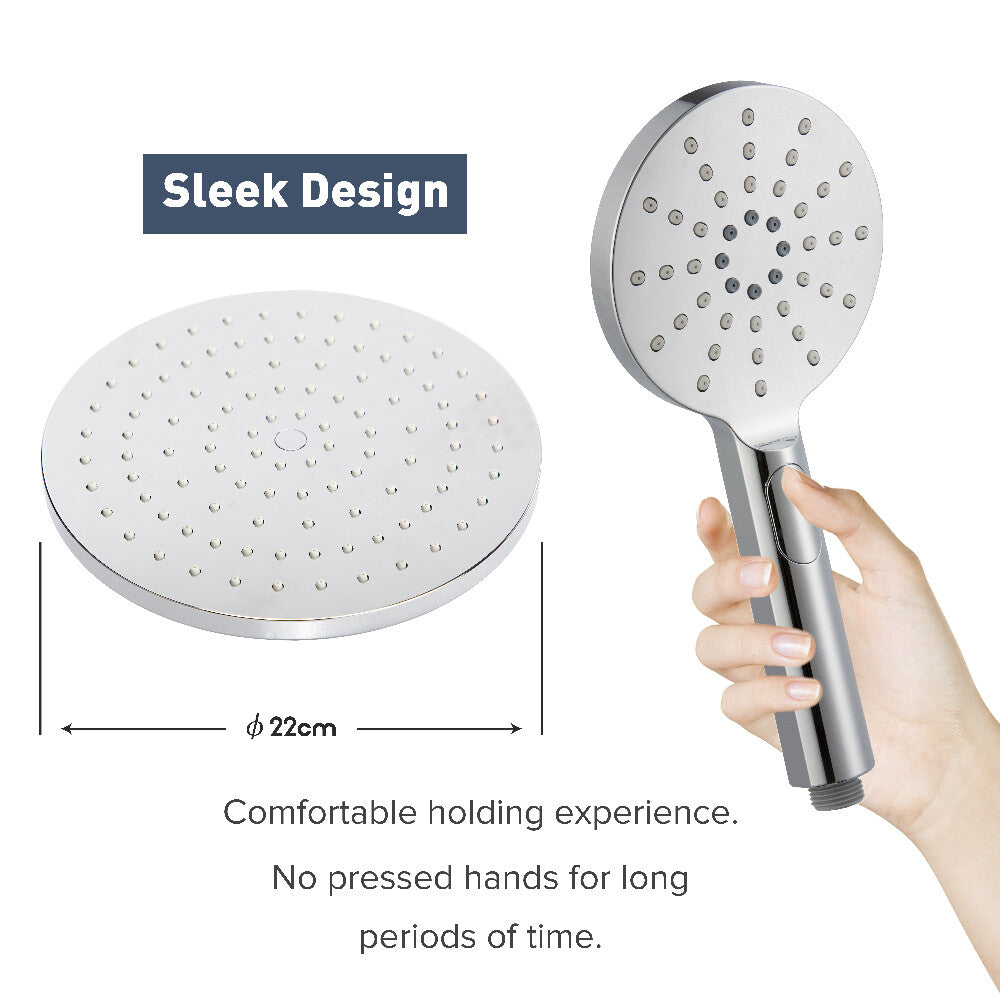 Decaura Shower Head Set 9" Rain Shower and 3-Mode Hand Chrome Round Gooseneck