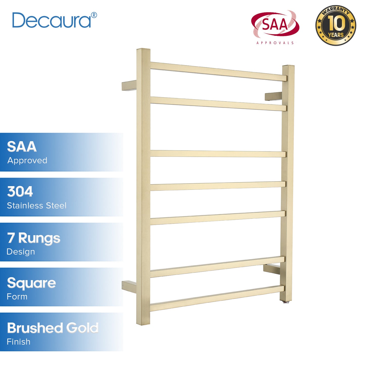 Decaura Wall Mounted Heated Towel Rail 7 Bars 304 Stainless Steel Round/Square