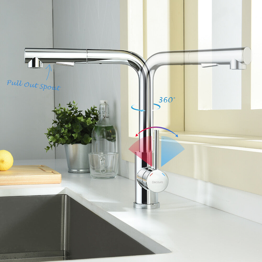 WELS Kitchen Tap Pull Out Sink Mixer Faucet Chrome Right-Angled Form