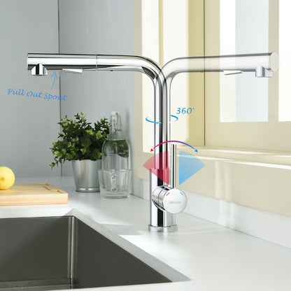 WELS Kitchen Tap Pull Out Sink Mixer Faucet Chrome Right-Angled Form