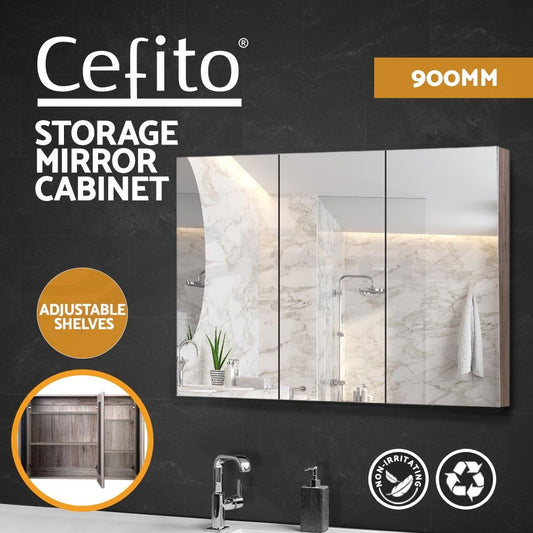 Cefito Bathroom Mirror Cabinet 900x720mm Vanity Medicine Shaving Makeup Oak