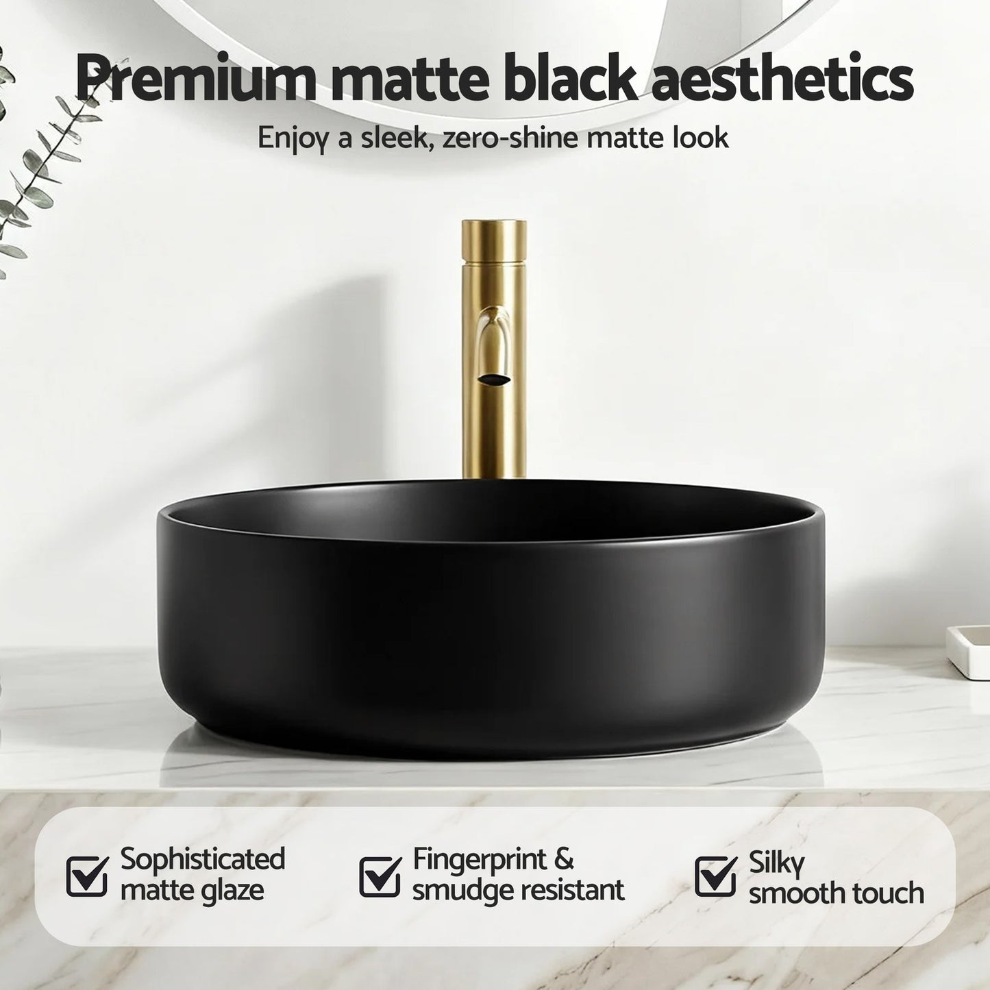 Cefito Bathroom Basin Ceramic Vanity Sink Vessel Bowl Wash Matte Black Round Top