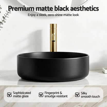 Cefito Bathroom Basin Ceramic Vanity Sink Vessel Bowl Wash Matte Black Round Top