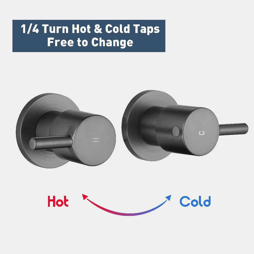 Decaura Shower Taps Brushed Gunmetal Grey Round 1/4 turn Mixer Wall Mounted