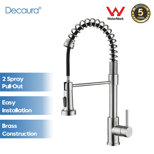 Kitchen Tap Brushed Nickel with pull out Spray 2-Mode Sink Faucet 360° swivel