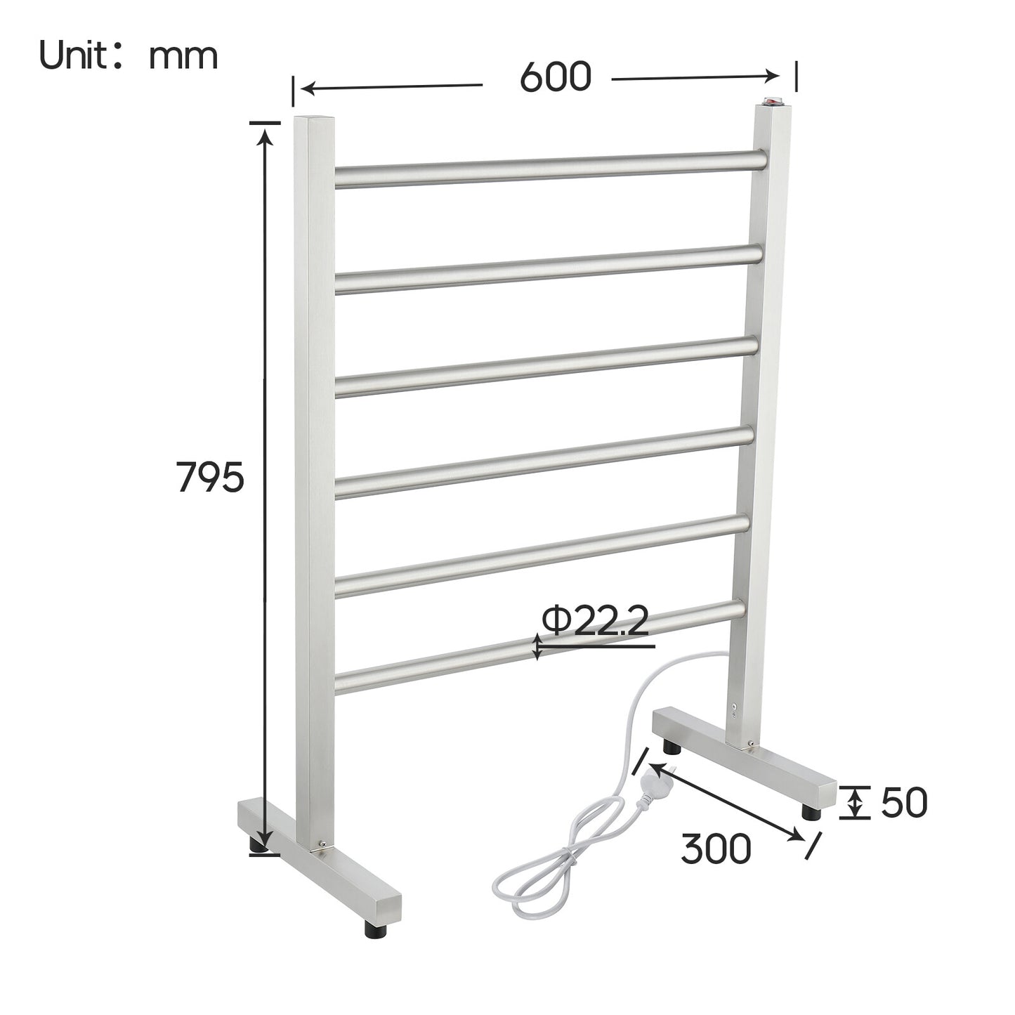 Decaura Heated Towel Rail Rack 304 Stainless Steel Freestanding/Wall Mounted