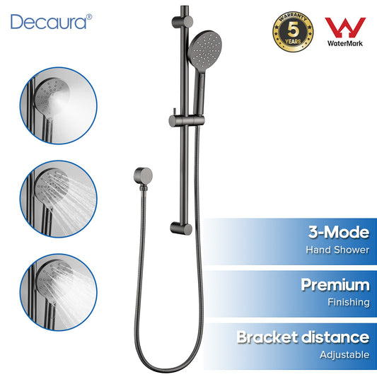 Decaura 3-Mode Hand Held Shower Head Set SHower Rail Brushed Gunmetal Mixer Taps