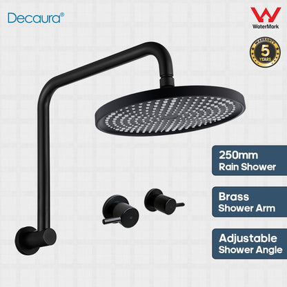Decaura 10" Rain Shower Head Set Black Gooseneck Arm Wall Mount Shower Mixer Tap