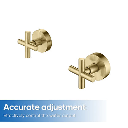 Decaura Round Shower Tap Brushed Gold 1/4 Turn Cross Handle Wall Top Assemblies
