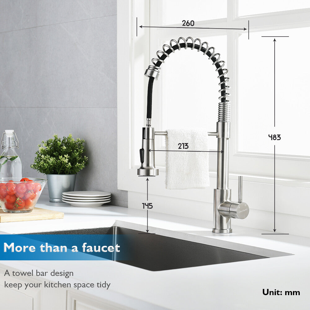 Kitchen Tap Brushed Nickel with pull out Spray 2-Mode Sink Faucet 360° swivel