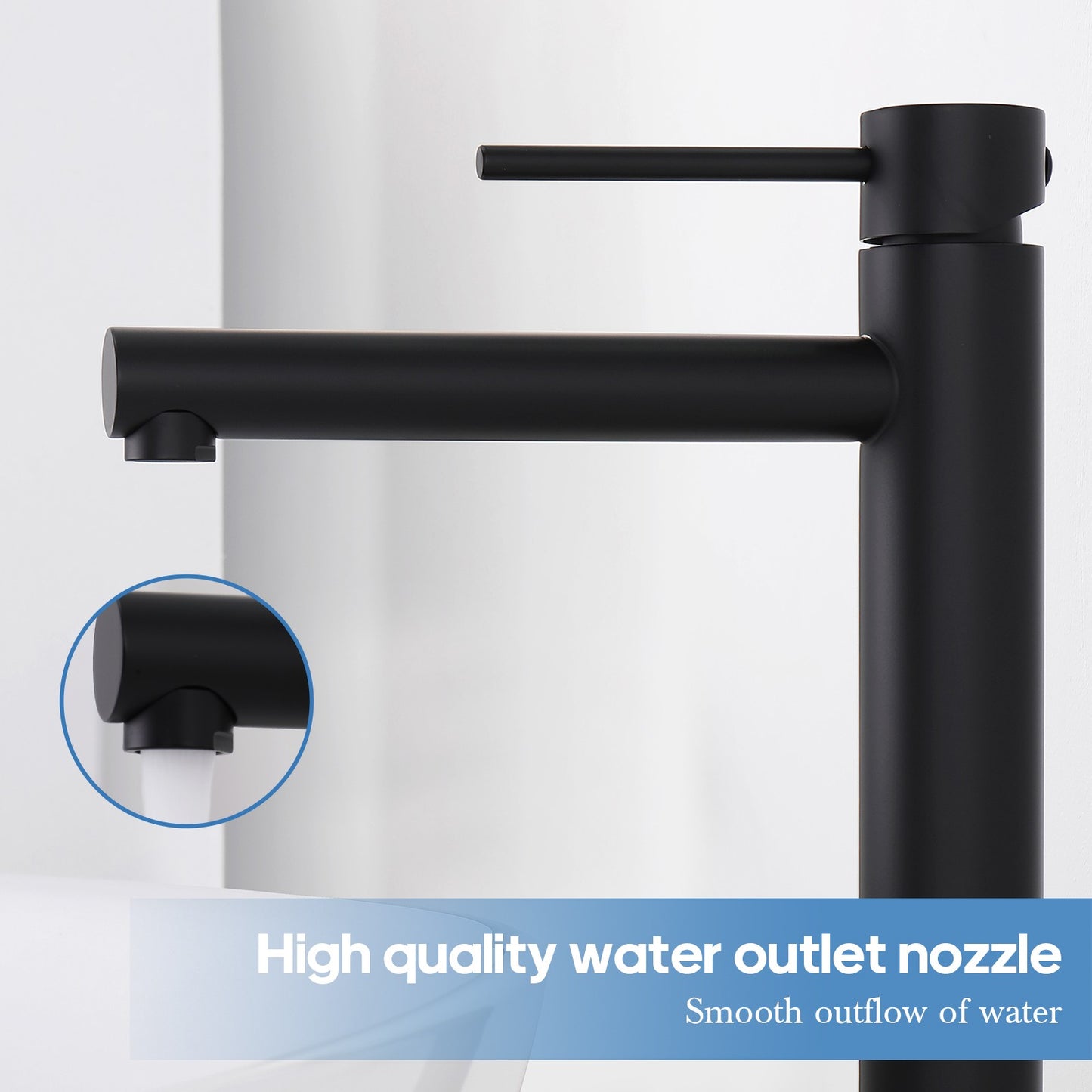 Decaura Black Tall Bathroom Mixer Tap Countertop Basin Faucet Stainless Steel