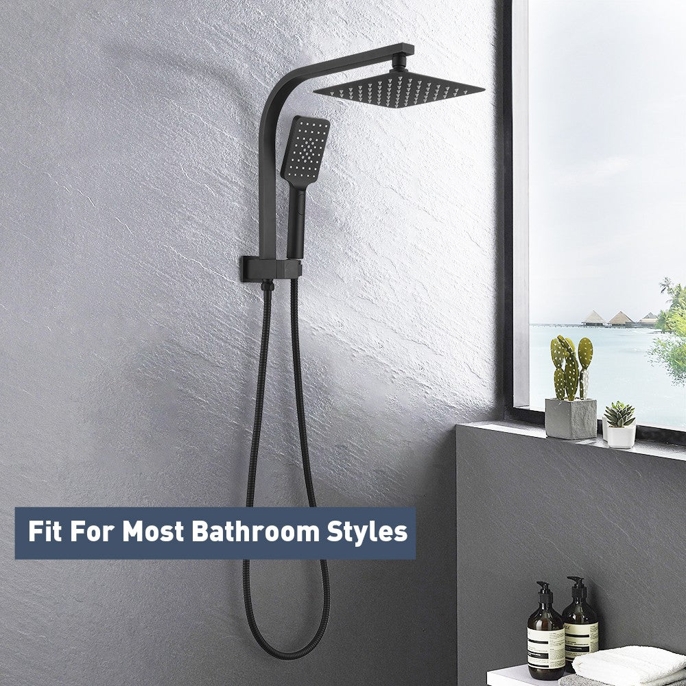 Decaura Black Shower Head Set 2in1 Square Gooseneck Arm Overhead 8 inch Rainfall