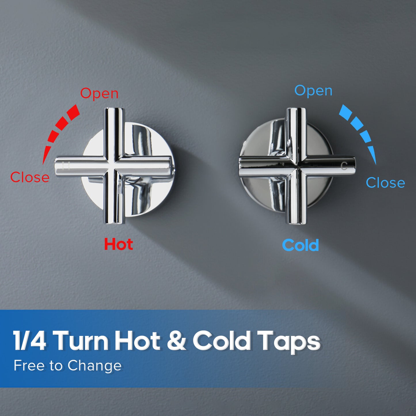 Decaura Cross Handle Shower Taps 1/4 Turn Hot Cold Twin Taps Chrome/Black/Gold